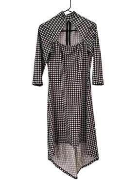 Gold Flava Houndstooth Open Cut High Low Flared Bottom Dress Size Large